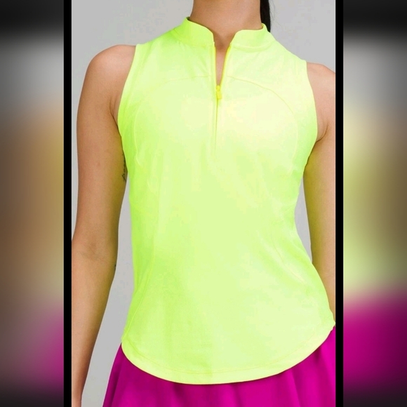 lululemon Front Zip Mock Neck Tennis Tank- Size 8 highlight yellow - Picture 2 of 6